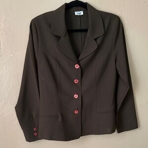 Vintage 90s-00s Brown Blazer with Pink Buttons Y2K